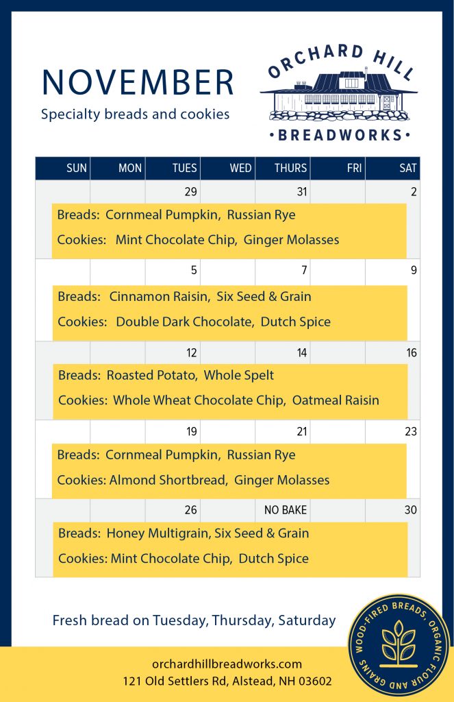 Monthly Bread Calendar Orchard Hill Breadworks