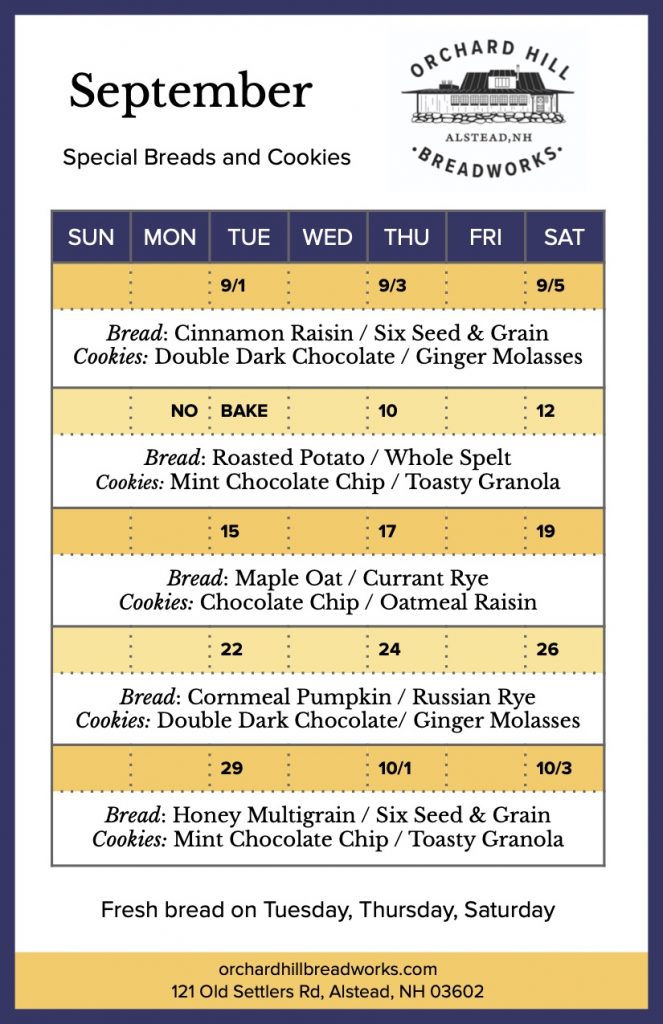 Monthly Bread Calendar Orchard Hill Breadworks