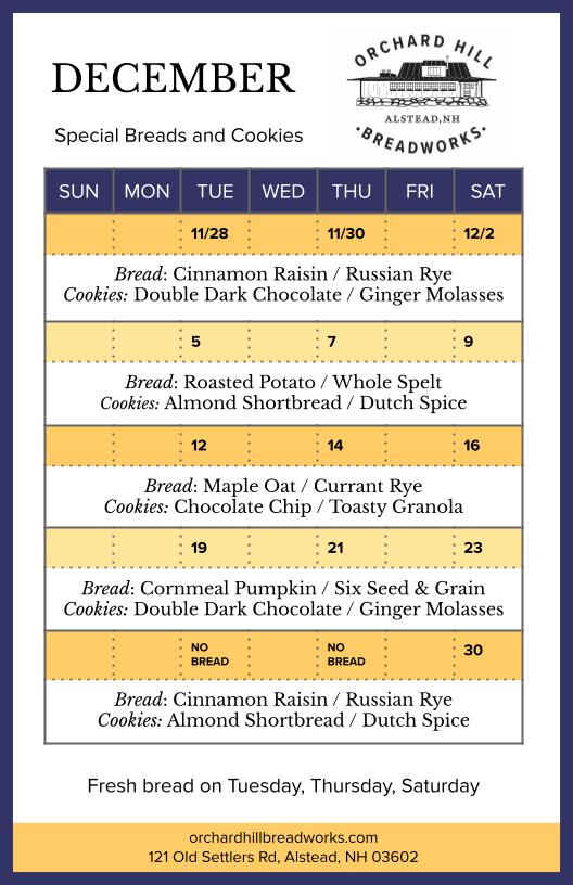 Monthly Bread Calendar Orchard Hill Breadworks