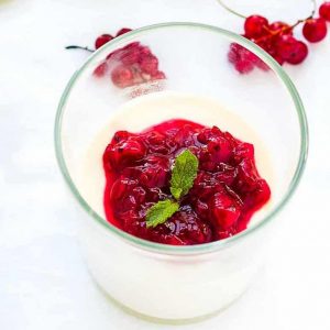 White Chocolate Pot de Crème with Red Currant Sauce